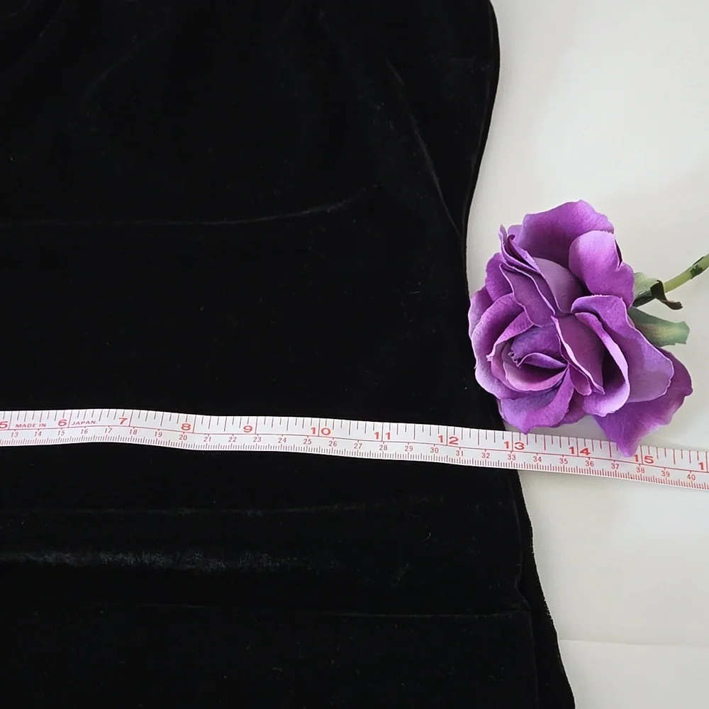 Black Velvet Midi Slip Dress Small | Stretchy Lined Bodycon by The Vintage Shop - Picture 7 of 9